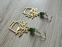 Load image into Gallery viewer, Green Aventurine Philodendron Earrrings

