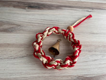 Load image into Gallery viewer, Mini Macrame Red and Gold Wreath with Brass Bell
