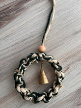 Load image into Gallery viewer, Mini Macrame Green and Gold Wreath with Brass Bell
