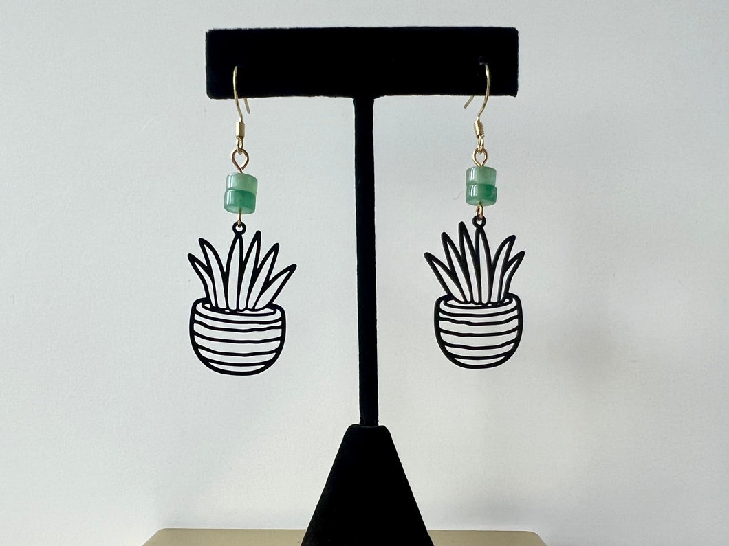 Green Aventurine Plant Earrings