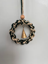 Load image into Gallery viewer, Mini Macrame Green and Gold Wreath with Brass Bell
