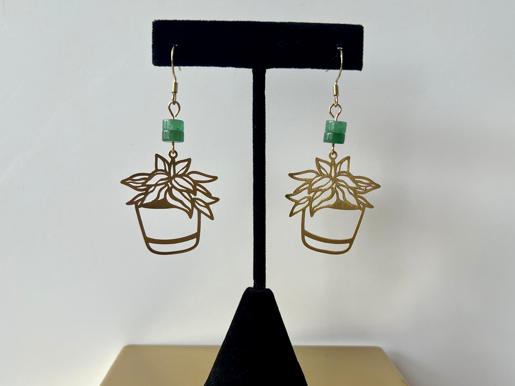 earring philodendron wire Green Aventurine Philodendron Earrrings