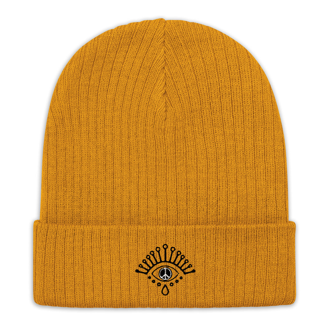 Embroidered Logo Ribbed Knit Beanie